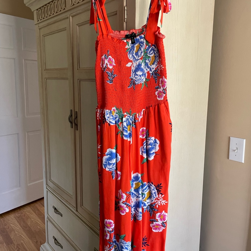 Jumpsuit. Tie shoulders. Smocked top. Jessica Simpson